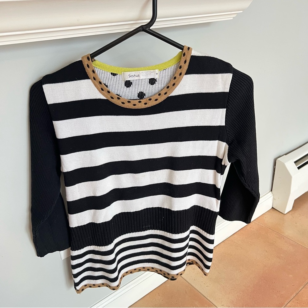 SKOVHUUS Striped Sweater with Tan and Black Accents